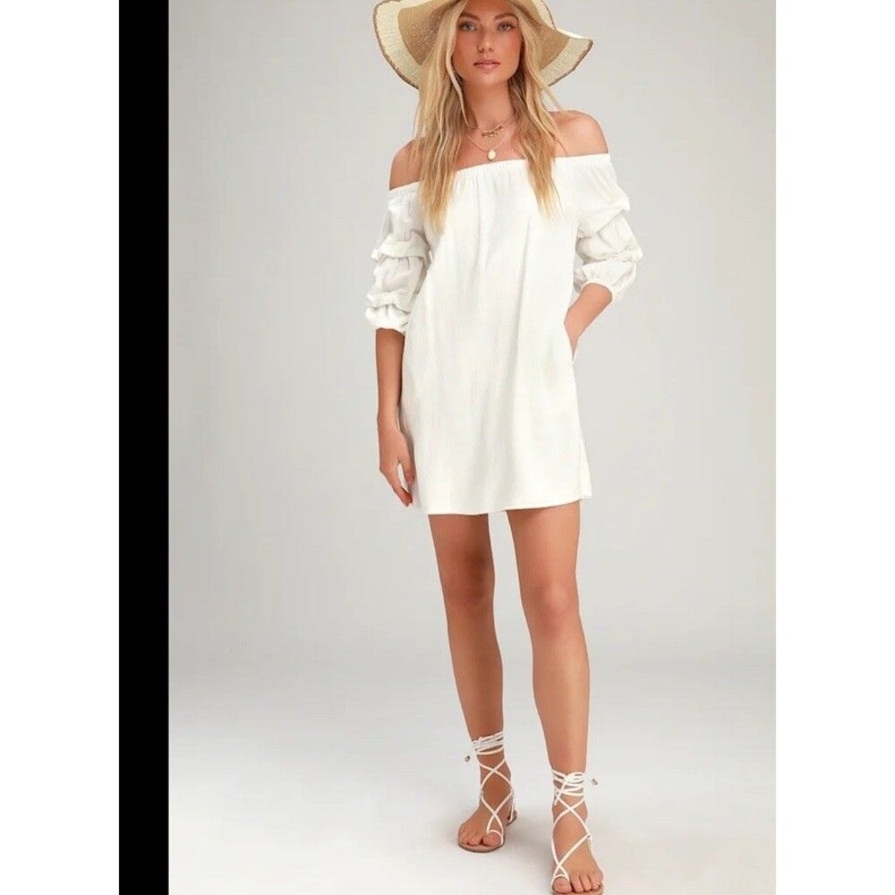 Lulus By The Pier White Linen Blend Off The Shoulder Mini Dress Small New